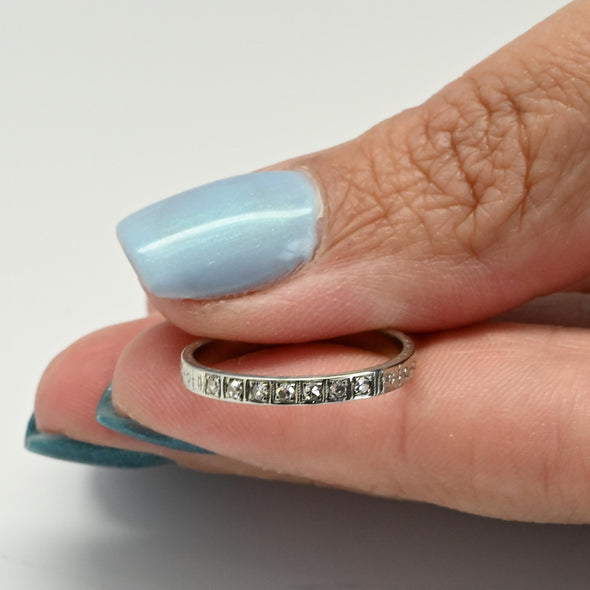 Circa 1920's Art Deco Single Cut Diamond and Floral Pattern Wedding Band