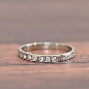 Circa 1920's Art Deco Single Cut Diamond and Floral Pattern Wedding Band