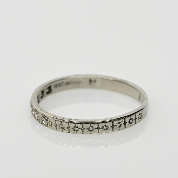 Circa 1920's Art Deco Single Cut Diamond and Floral Pattern Wedding Band