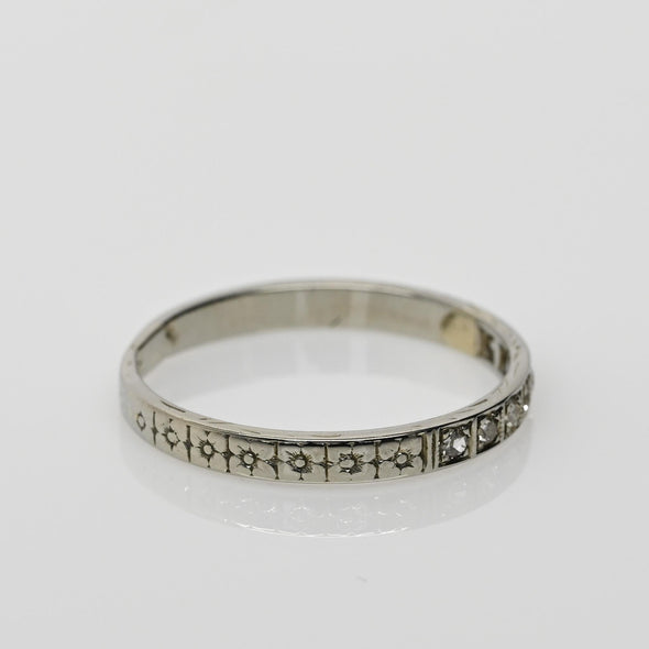 Circa 1920's Art Deco Single Cut Diamond and Floral Pattern Wedding Band