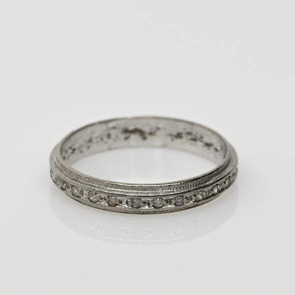 Vintage Diamond and Milgrain Wedding Band