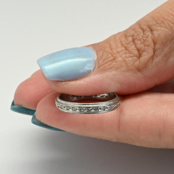 Vintage Diamond and Milgrain Wedding Band