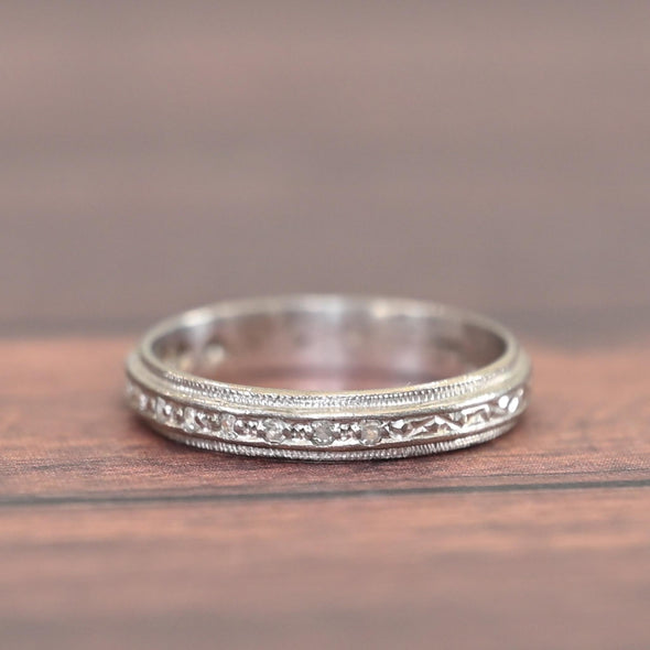 Vintage Diamond and Milgrain Wedding Band