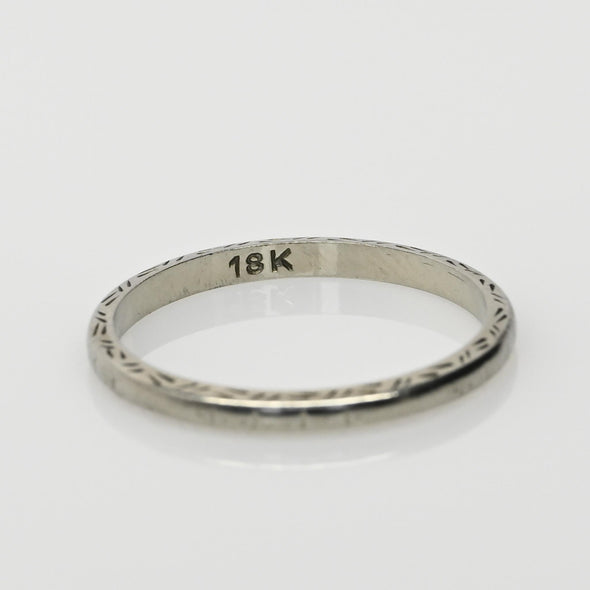 Art Deco 18K White Gold Repeating Pattern Stackable Vintage Wedding Band