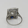 Art Deco Platinum Old European Cut Diamond & Sapphire Filigree Ring