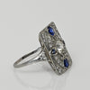 Art Deco Platinum Old European Cut Diamond & Sapphire Filigree Ring