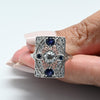 Art Deco Platinum Old European Cut Diamond & Sapphire Filigree Ring