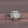 Platinum Art Deco Old European Cut Diamond & Sapphire Octagonal Ring