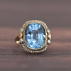 Art Deco Blue Spinel Cushion-Cut Pearl Border 14k Gold Statement Ring