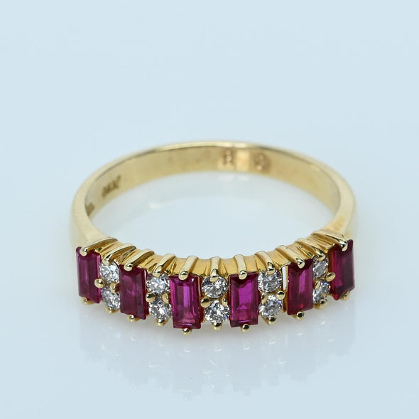 Ruby and Diamond Alternating Gemstone Band 14k Gold Ring