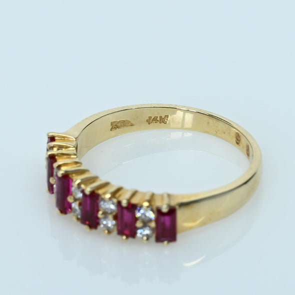 Ruby and Diamond Alternating Gemstone Band 14k Gold Ring