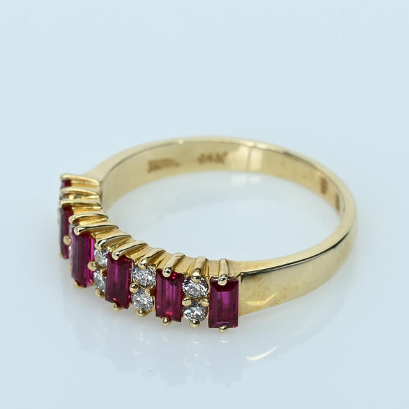 Ruby and Diamond Alternating Gemstone Band 14k Gold Ring