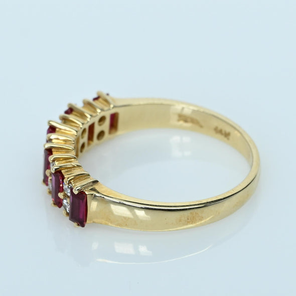 Ruby and Diamond Alternating Gemstone Band 14k Gold Ring