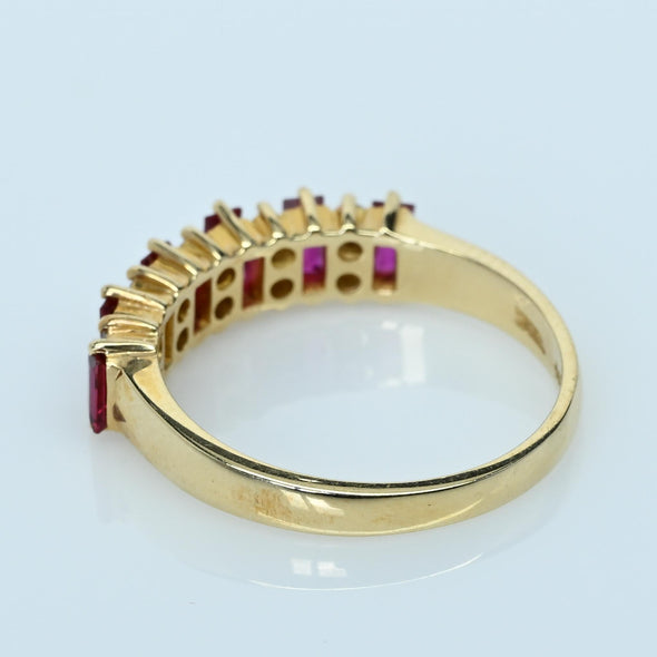 Ruby and Diamond Alternating Gemstone Band 14k Gold Ring