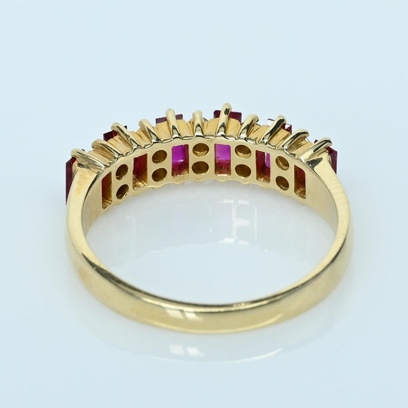 Ruby and Diamond Alternating Gemstone Band 14k Gold Ring