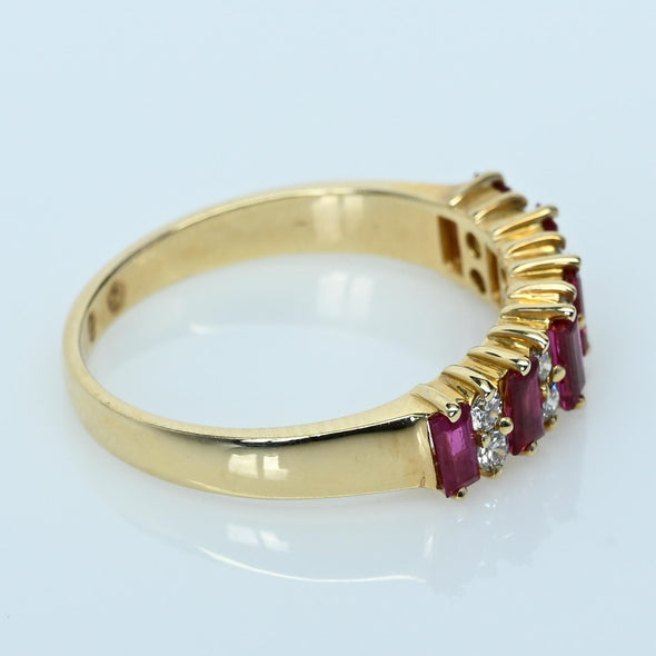 Ruby and Diamond Alternating Gemstone Band 14k Gold Ring