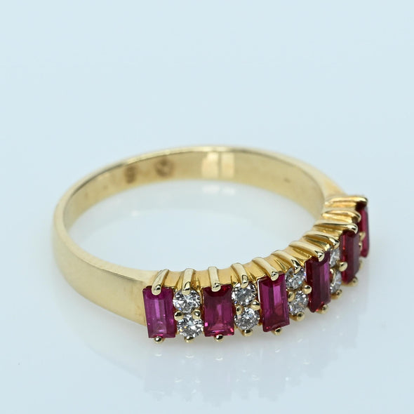 Ruby and Diamond Alternating Gemstone Band 14k Gold Ring