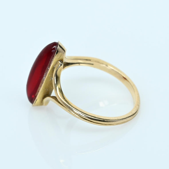 Vintage Ruby Bezel Set Long Oval Split Shank 18k Gold Ring