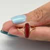 Vintage Ruby Bezel Set Long Oval Split Shank 18k Gold Ring