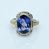 Art Deco 5.2ct Blue Sapphire Oval Tri Color 14k White Gold Filigree Ring