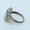 Art Deco 5.2ct Blue Sapphire Oval Tri Color 14k White Gold Filigree Ring