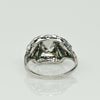 Art Deco Old European Cut Diamond and Emerald Platinum Engagement Ring