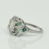 Art Deco Old European Cut Diamond and Emerald Platinum Engagement Ring