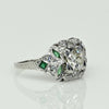 Art Deco Old European Cut Diamond and Emerald Platinum Engagement Ring
