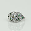 Art Deco Old European Cut Diamond and Emerald Platinum Engagement Ring