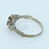 Art Deco Diamond & Blue Sapphire 20k White Gold Ring with Engraved Detail