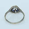 Art Deco Diamond & Blue Sapphire 20k White Gold Ring with Engraved Detail