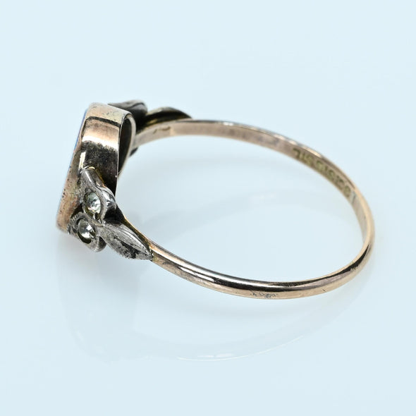 Antique Opal and Diamond Bezel Set 9K Gold Ring