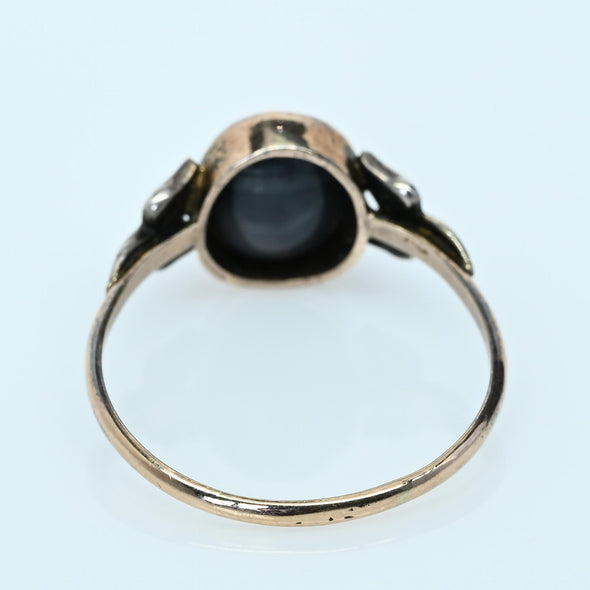 Antique Opal and Diamond Bezel Set 9K Gold Ring