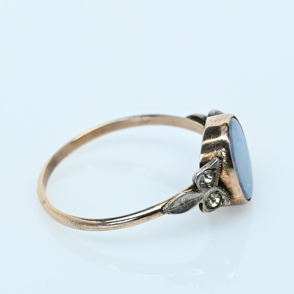 Antique Opal and Diamond Bezel Set 9K Gold Ring