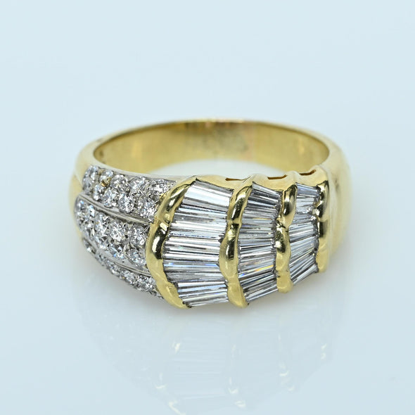 2.75ctw Tapered Baguette and Round Brilliant Diamond 18K Gold Cocktail Ring