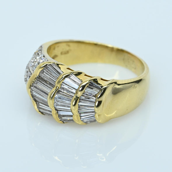 2.75ctw Tapered Baguette and Round Brilliant Diamond 18K Gold Cocktail Ring