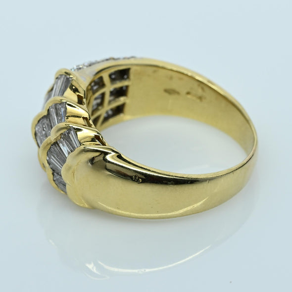 2.75ctw Tapered Baguette and Round Brilliant Diamond 18K Gold Cocktail Ring
