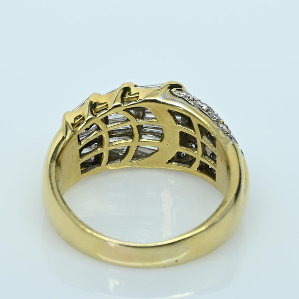 2.75ctw Tapered Baguette and Round Brilliant Diamond 18K Gold Cocktail Ring