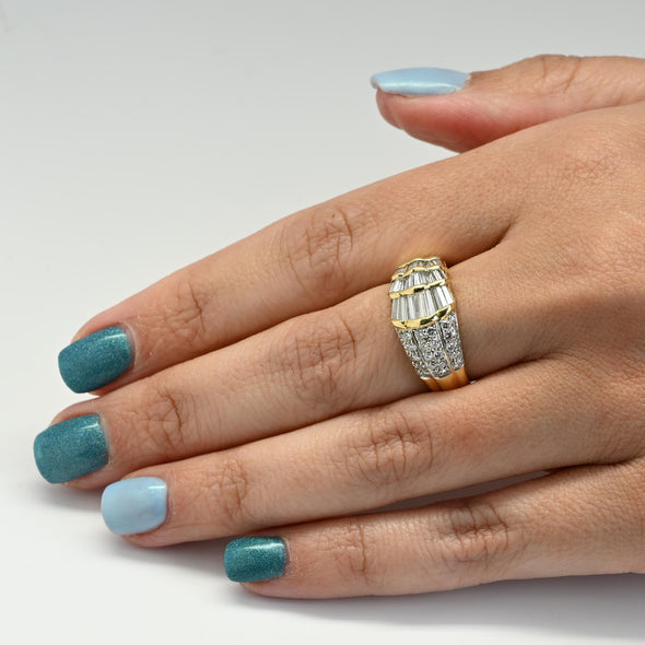 2.75ctw Tapered Baguette and Round Brilliant Diamond 18K Gold Cocktail Ring