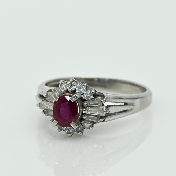 Vintage 0.32ctw Ruby Diamond Cluster Platinum Ring