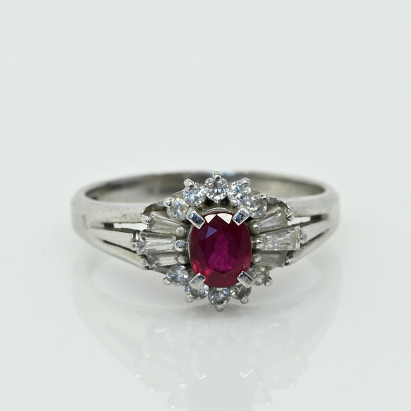 Vintage 0.32ctw Ruby Diamond Cluster Platinum Ring