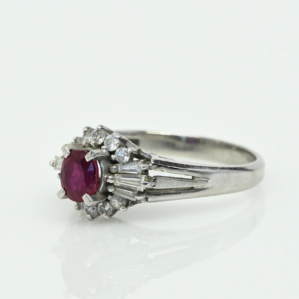 Vintage 0.32ctw Ruby Diamond Cluster Platinum Ring