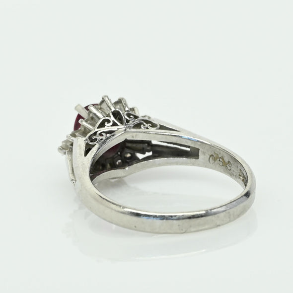 Vintage 0.32ctw Ruby Diamond Cluster Platinum Ring