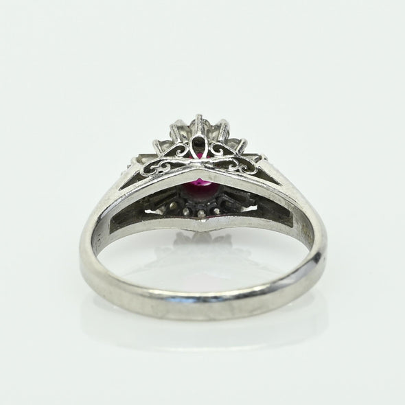 Vintage 0.32ctw Ruby Diamond Cluster Platinum Ring
