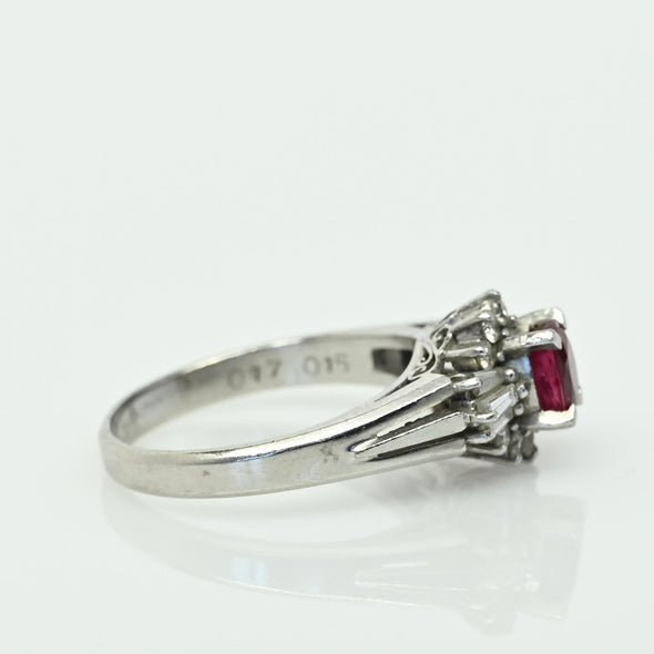 Vintage 0.32ctw Ruby Diamond Cluster Platinum Ring