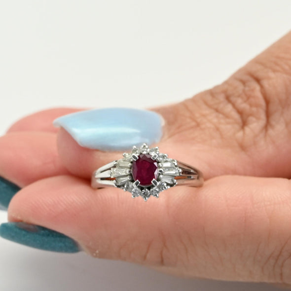 Vintage 0.32ctw Ruby Diamond Cluster Platinum Ring