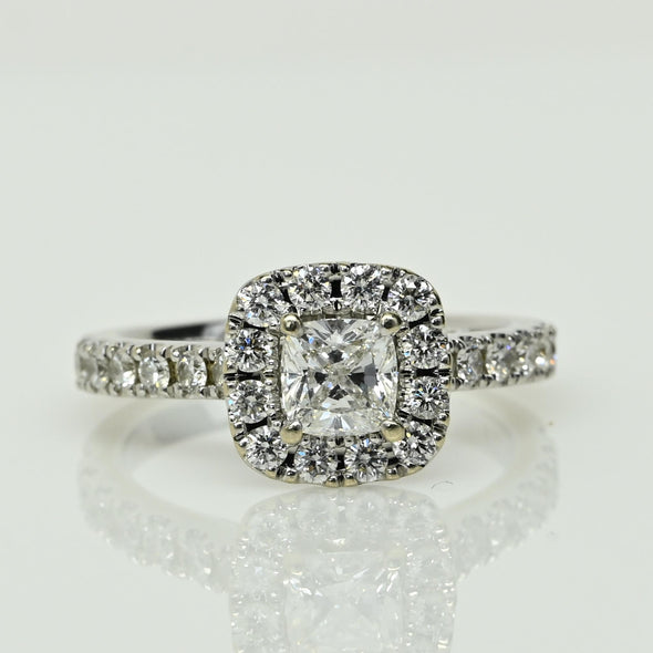 Neil Lane 1.3ct Cushion Cut Diamond 14k White Gold Halo Engagement Ring