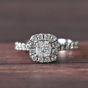 Neil Lane 1.3ct Cushion Cut Diamond 14k White Gold Halo Engagement Ring