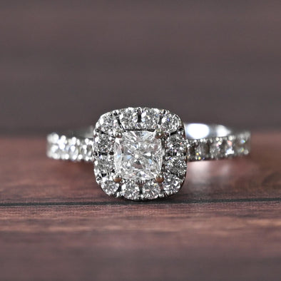 Neil Lane 1.3ct Cushion Cut Diamond 14k White Gold Halo Engagement Ring