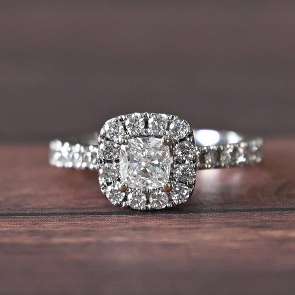 Neil Lane 1.3ct Cushion Cut Diamond 14k White Gold Halo Engagement Ring